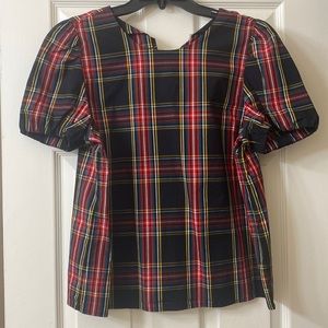 J Crew Factory NWT Puff Sleeve Top Plaid NWT